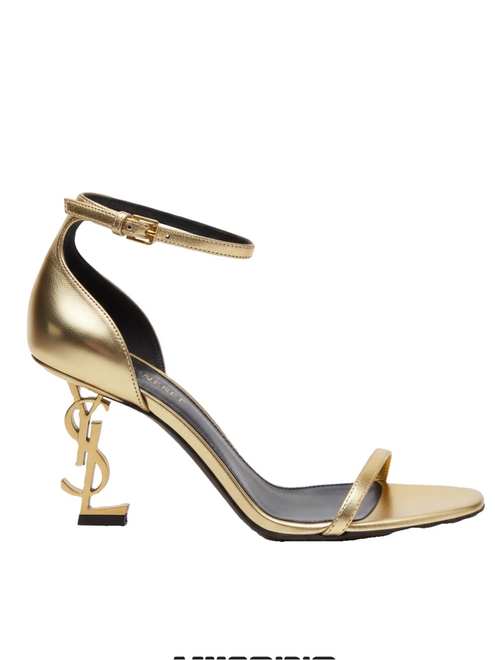 🛍️Saint Laurent Authentic Metallic Gold YSL Logo Ankle-Strap Heels W Box